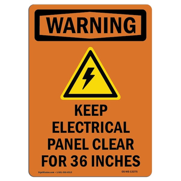 Signmission Safety Sign, OSHA WARNING, 5" Height, Keep Electrical Panel, Portrait OS-WS-D-35-V-13275 - main